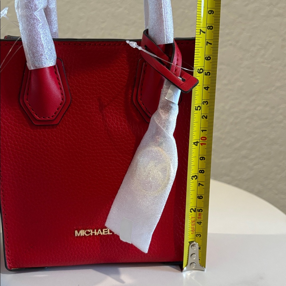NWT Michael Kors Bright Red Leather Shopper Crossbody Bag - Picture 9 of 9